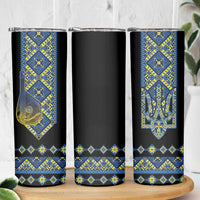 Ukraine Bandura Vyshyvanka Pattern Skinny Tumbler Ukrainian Heritage Folk Black Version - Wonder Print Shop