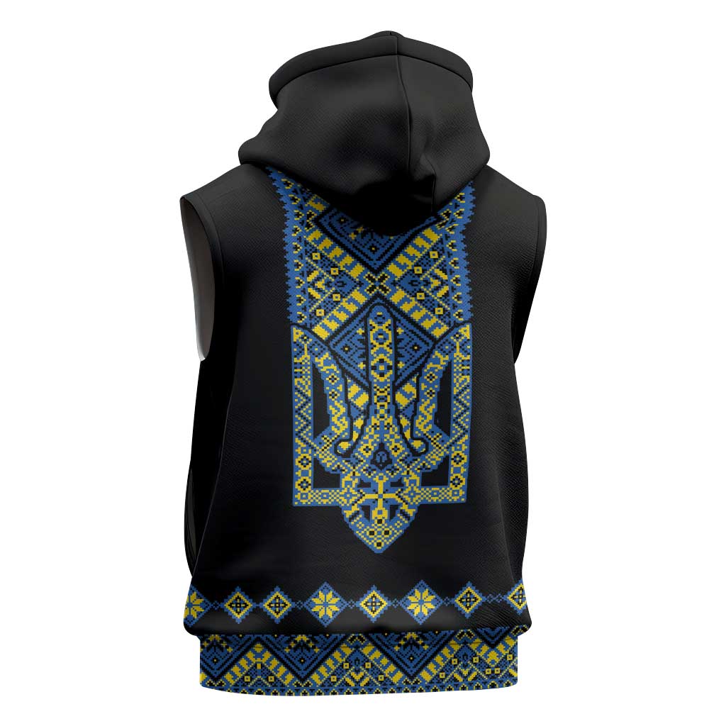 Ukraine Bandura Vyshyvanka Pattern Sleeveless Hoodie Ukrainian Heritage Folk Black Version - Wonder Print Shop