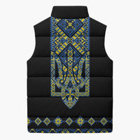 Ukraine Bandura Vyshyvanka Pattern Sleeveless Puffer Jacket Ukrainian Heritage Folk Black Version - Wonder Print Shop
