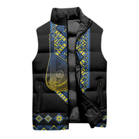 Ukraine Bandura Vyshyvanka Pattern Sleeveless Puffer Jacket Ukrainian Heritage Folk Black Version - Wonder Print Shop