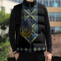 Ukraine Bandura Vyshyvanka Pattern Sleeveless Puffer Jacket Ukrainian Heritage Folk Black Version - Wonder Print Shop