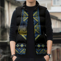 Ukraine Bandura Vyshyvanka Pattern Sleeveless Puffer Jacket Ukrainian Heritage Folk Black Version - Wonder Print Shop