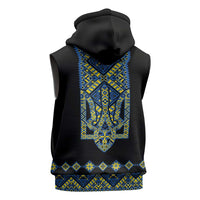 Ukraine Bandura Vyshyvanka Pattern Sleeveless Zip Hoodie Ukrainian Heritage Folk Black Version - Wonder Print Shop