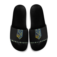Ukraine Bandura Vyshyvanka Pattern Slide Sandals Ukrainian Heritage Folk Black Version - Wonder Print Shop