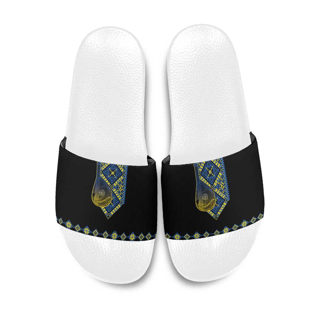 Ukraine Bandura Vyshyvanka Pattern Slide Sandals Ukrainian Heritage Folk Black Version - Wonder Print Shop
