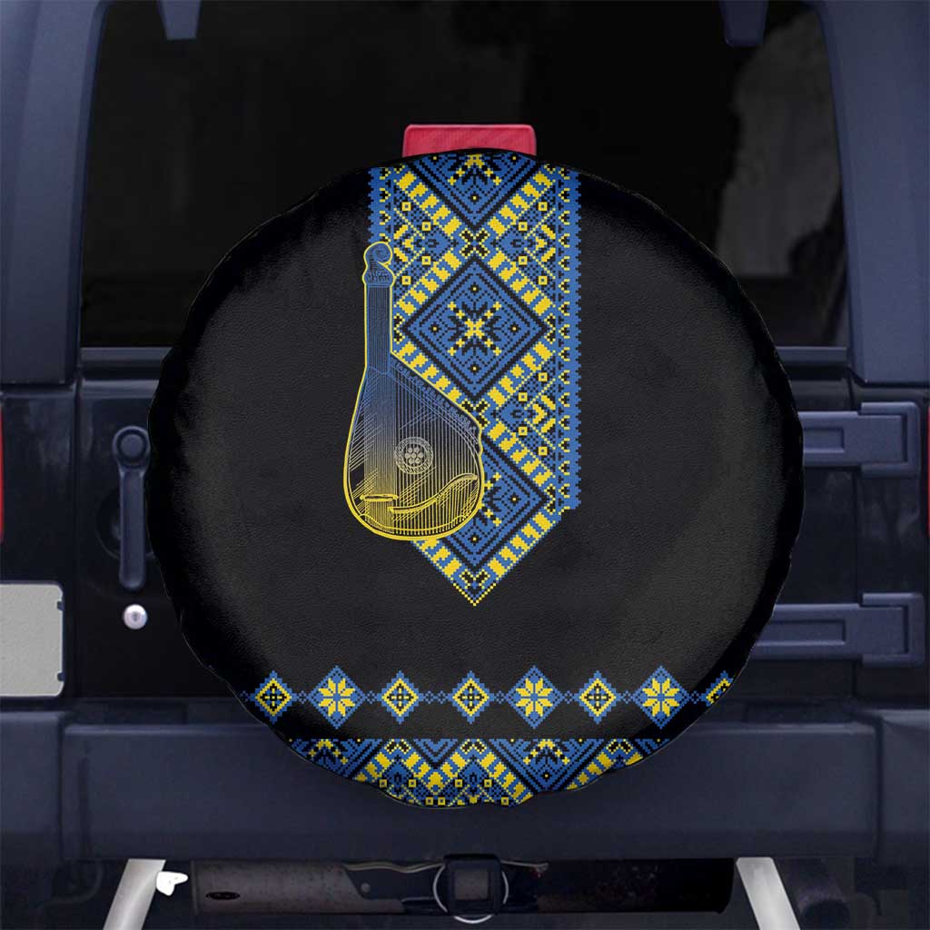 Ukraine Bandura Vyshyvanka Pattern Spare Tire Cover Ukrainian Heritage Folk Black Version - Wonder Print Shop