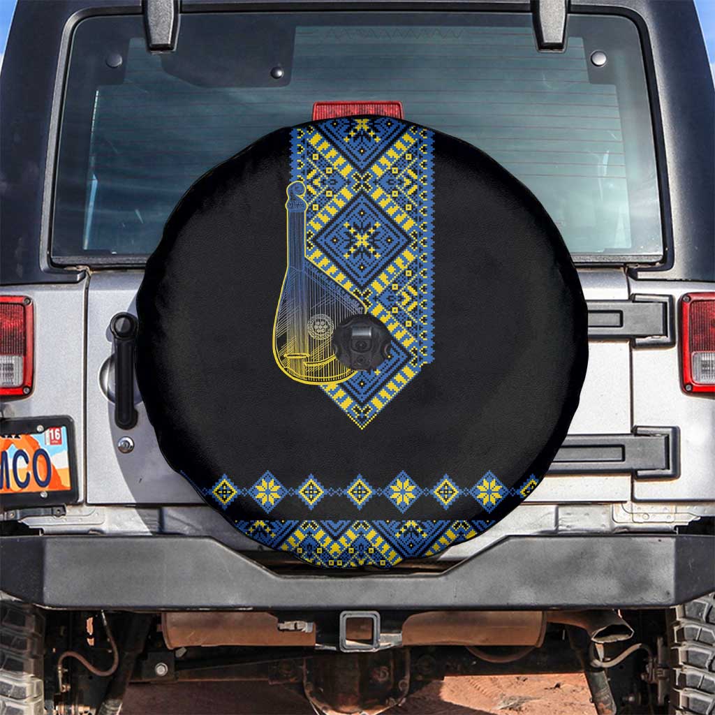 Ukraine Bandura Vyshyvanka Pattern Spare Tire Cover Ukrainian Heritage Folk Black Version - Wonder Print Shop