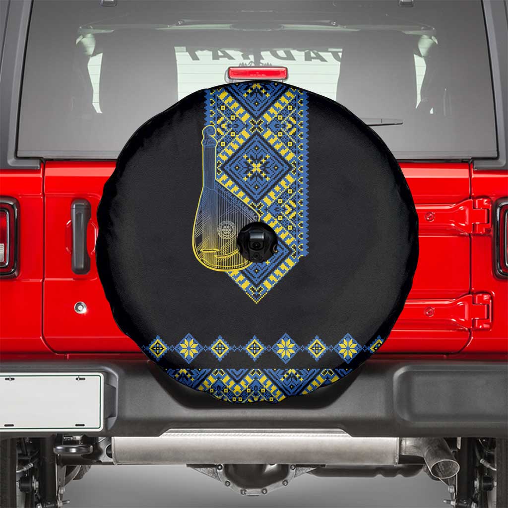 Ukraine Bandura Vyshyvanka Pattern Spare Tire Cover Ukrainian Heritage Folk Black Version - Wonder Print Shop