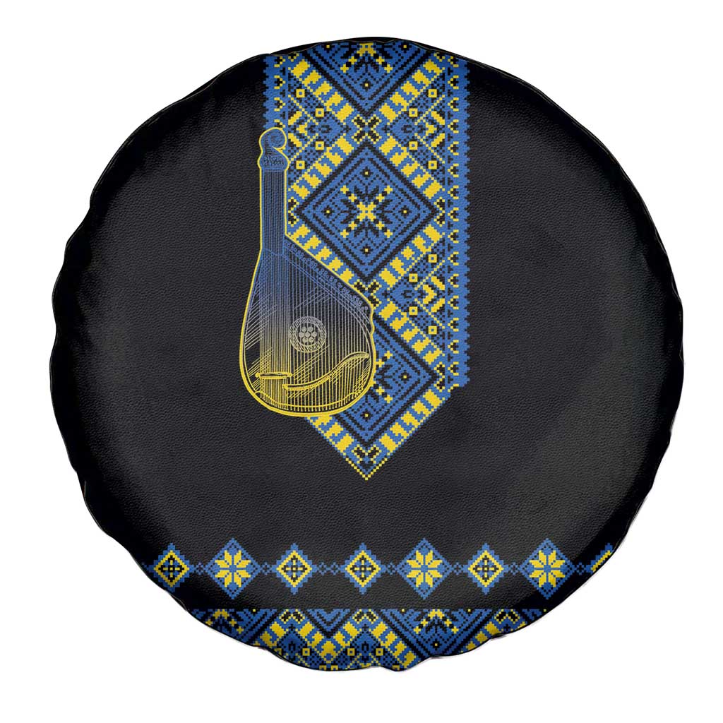 Ukraine Bandura Vyshyvanka Pattern Spare Tire Cover Ukrainian Heritage Folk Black Version - Wonder Print Shop