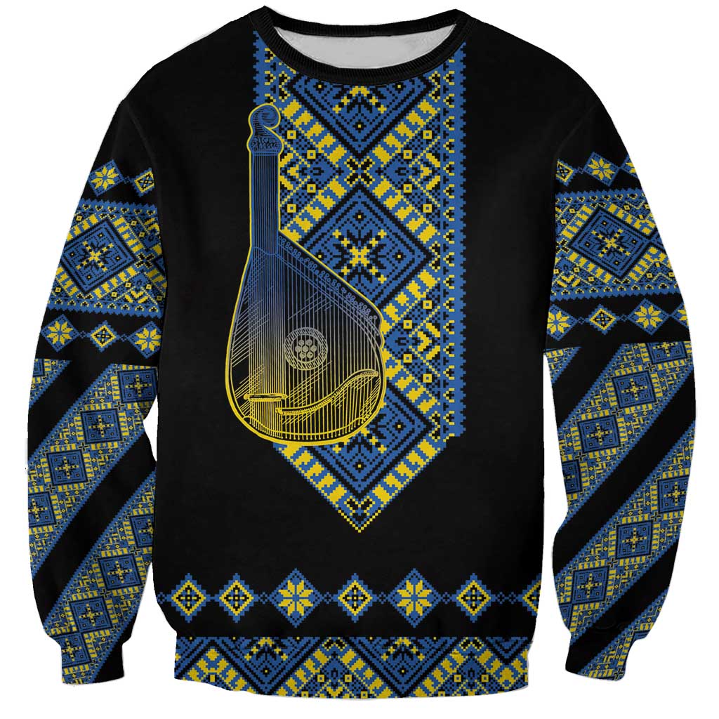 Ukraine Bandura Vyshyvanka Pattern Sweatshirt Ukrainian Heritage Folk Black Version - Wonder Print Shop