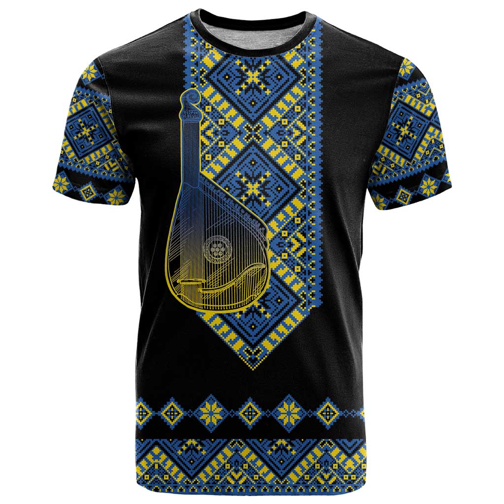 Ukraine Bandura Vyshyvanka Pattern T Shirt Ukrainian Heritage Folk Black Version - Wonder Print Shop