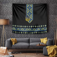 Ukraine Bandura Vyshyvanka Pattern Tapestry Ukrainian Heritage Folk Black Version - Wonder Print Shop