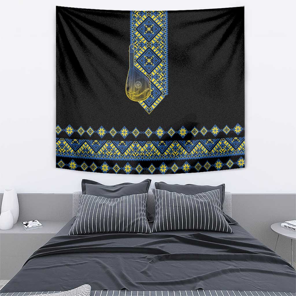 Ukraine Bandura Vyshyvanka Pattern Tapestry Ukrainian Heritage Folk Black Version - Wonder Print Shop