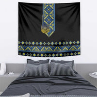 Ukraine Bandura Vyshyvanka Pattern Tapestry Ukrainian Heritage Folk Black Version - Wonder Print Shop
