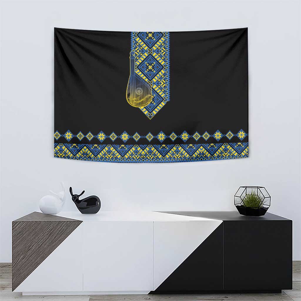 Ukraine Bandura Vyshyvanka Pattern Tapestry Ukrainian Heritage Folk Black Version - Wonder Print Shop