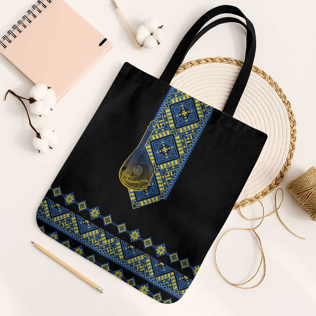 Ukraine Bandura Vyshyvanka Pattern Tote Bag Ukrainian Heritage Folk Black Version - Wonder Print Shop