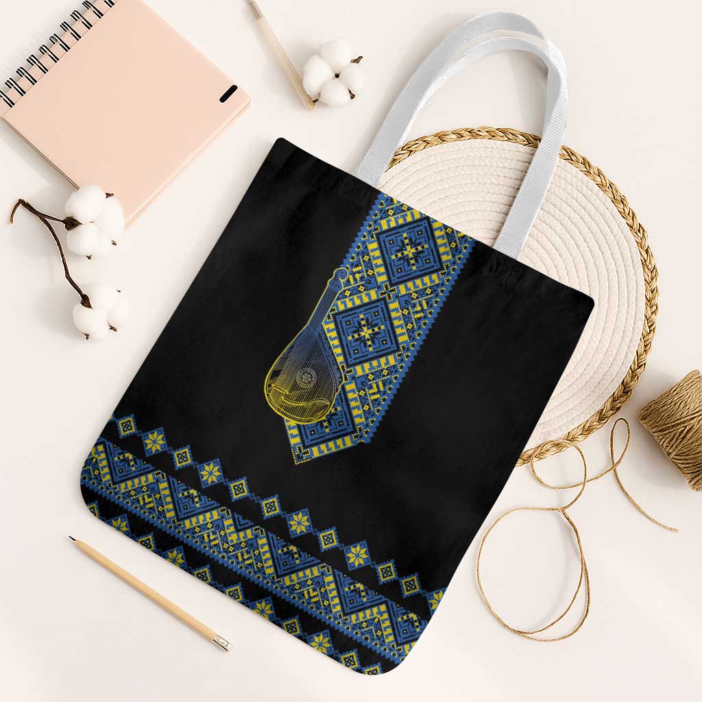 Ukraine Bandura Vyshyvanka Pattern Tote Bag Ukrainian Heritage Folk Black Version - Wonder Print Shop