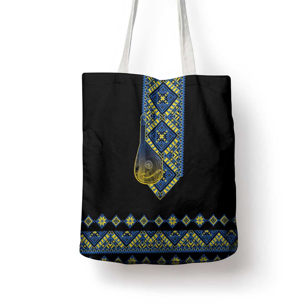 Ukraine Bandura Vyshyvanka Pattern Tote Bag Ukrainian Heritage Folk Black Version - Wonder Print Shop
