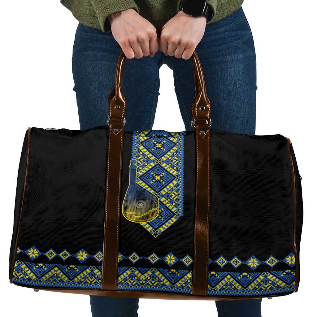 Ukraine Bandura Vyshyvanka Pattern Travel Bag Ukrainian Heritage Folk Black Version - Wonder Print Shop
