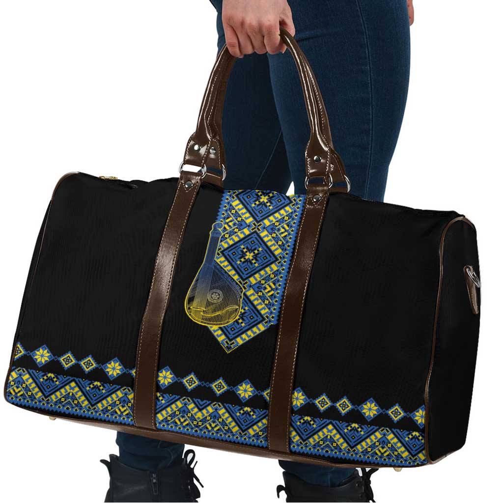 Ukraine Bandura Vyshyvanka Pattern Travel Bag Ukrainian Heritage Folk Black Version - Wonder Print Shop