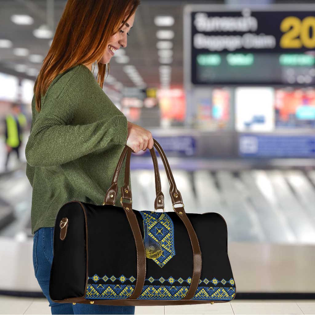 Ukraine Bandura Vyshyvanka Pattern Travel Bag Ukrainian Heritage Folk Black Version - Wonder Print Shop