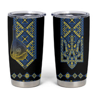 Ukraine Bandura Vyshyvanka Pattern Tumbler Cup Ukrainian Heritage Folk Black Version - Wonder Print Shop