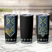 Ukraine Bandura Vyshyvanka Pattern Tumbler Cup Ukrainian Heritage Folk Black Version - Wonder Print Shop
