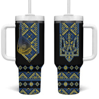 Ukraine Bandura Vyshyvanka Pattern Tumbler With Handle Ukrainian Heritage Folk Black Version - Wonder Print Shop