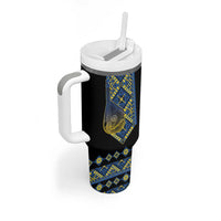 Ukraine Bandura Vyshyvanka Pattern Tumbler With Handle Ukrainian Heritage Folk Black Version - Wonder Print Shop