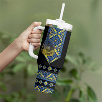 Ukraine Bandura Vyshyvanka Pattern Tumbler With Handle Ukrainian Heritage Folk Black Version - Wonder Print Shop