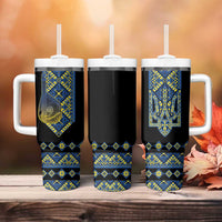 Ukraine Bandura Vyshyvanka Pattern Tumbler With Handle Ukrainian Heritage Folk Black Version - Wonder Print Shop