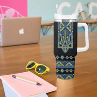 Ukraine Bandura Vyshyvanka Pattern Tumbler With Handle Ukrainian Heritage Folk Black Version - Wonder Print Shop