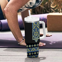 Ukraine Bandura Vyshyvanka Pattern Tumbler With Handle Ukrainian Heritage Folk Black Version - Wonder Print Shop