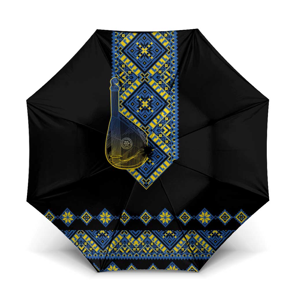 Ukraine Bandura Vyshyvanka Pattern Umbrella Ukrainian Heritage Folk Black Version - Wonder Print Shop
