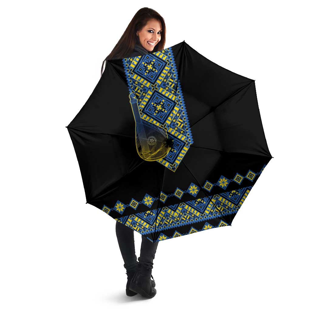 Ukraine Bandura Vyshyvanka Pattern Umbrella Ukrainian Heritage Folk Black Version - Wonder Print Shop