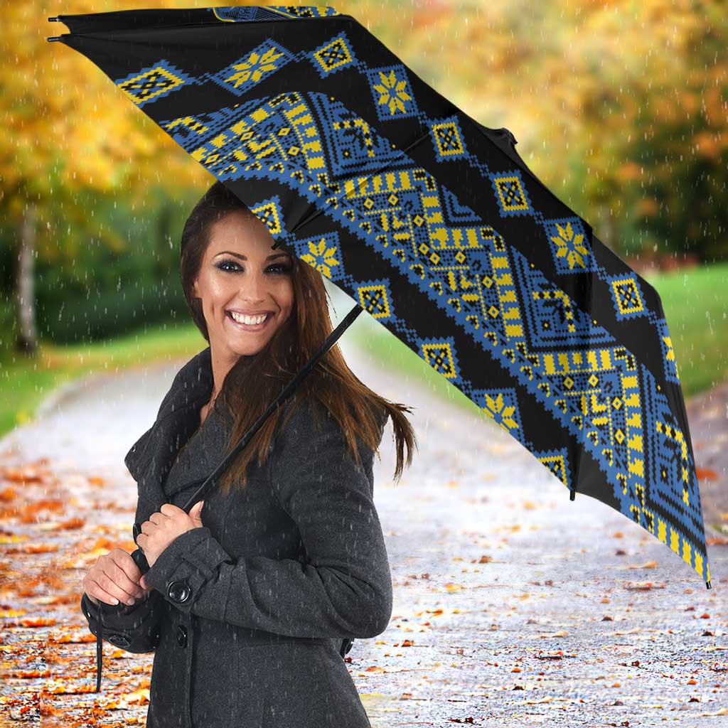 Ukraine Bandura Vyshyvanka Pattern Umbrella Ukrainian Heritage Folk Black Version - Wonder Print Shop