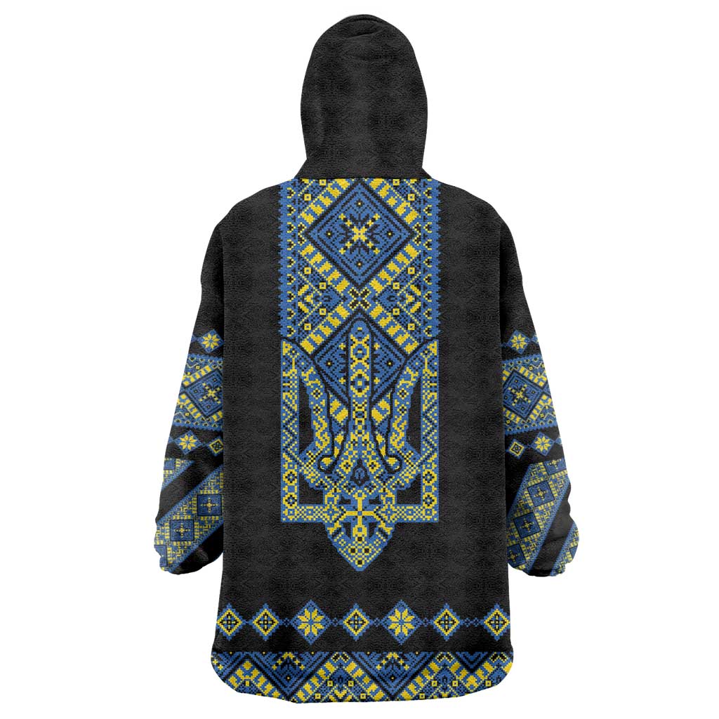 Ukraine Bandura Vyshyvanka Pattern Wearable Blanket Hoodie Ukrainian Heritage Folk Black Version - Wonder Print Shop