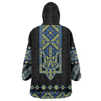 Ukraine Bandura Vyshyvanka Pattern Wearable Blanket Hoodie Ukrainian Heritage Folk Black Version - Wonder Print Shop