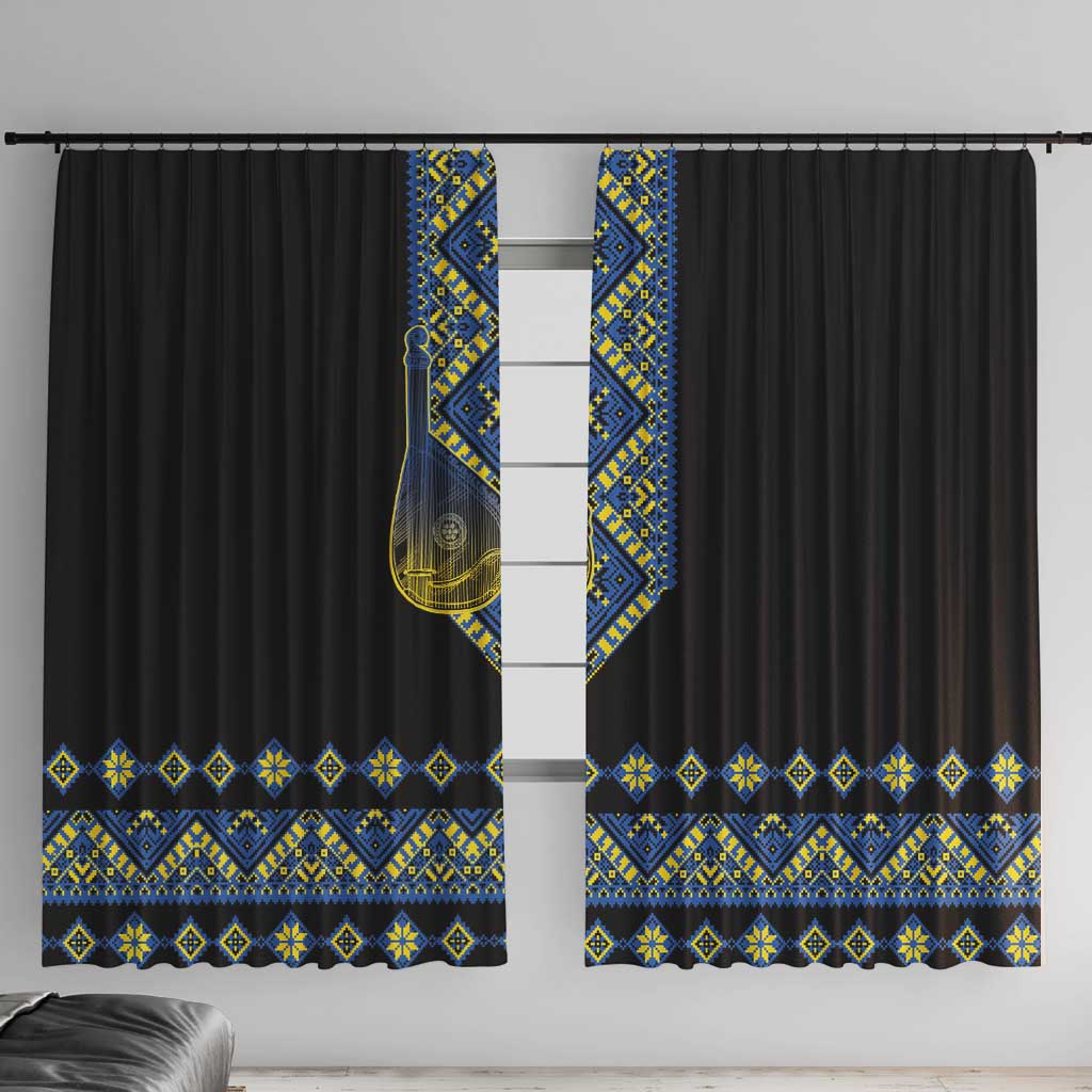 Ukraine Bandura Vyshyvanka Pattern Window Curtain Ukrainian Heritage Folk Black Version - Wonder Print Shop