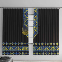Ukraine Bandura Vyshyvanka Pattern Window Curtain Ukrainian Heritage Folk Black Version - Wonder Print Shop
