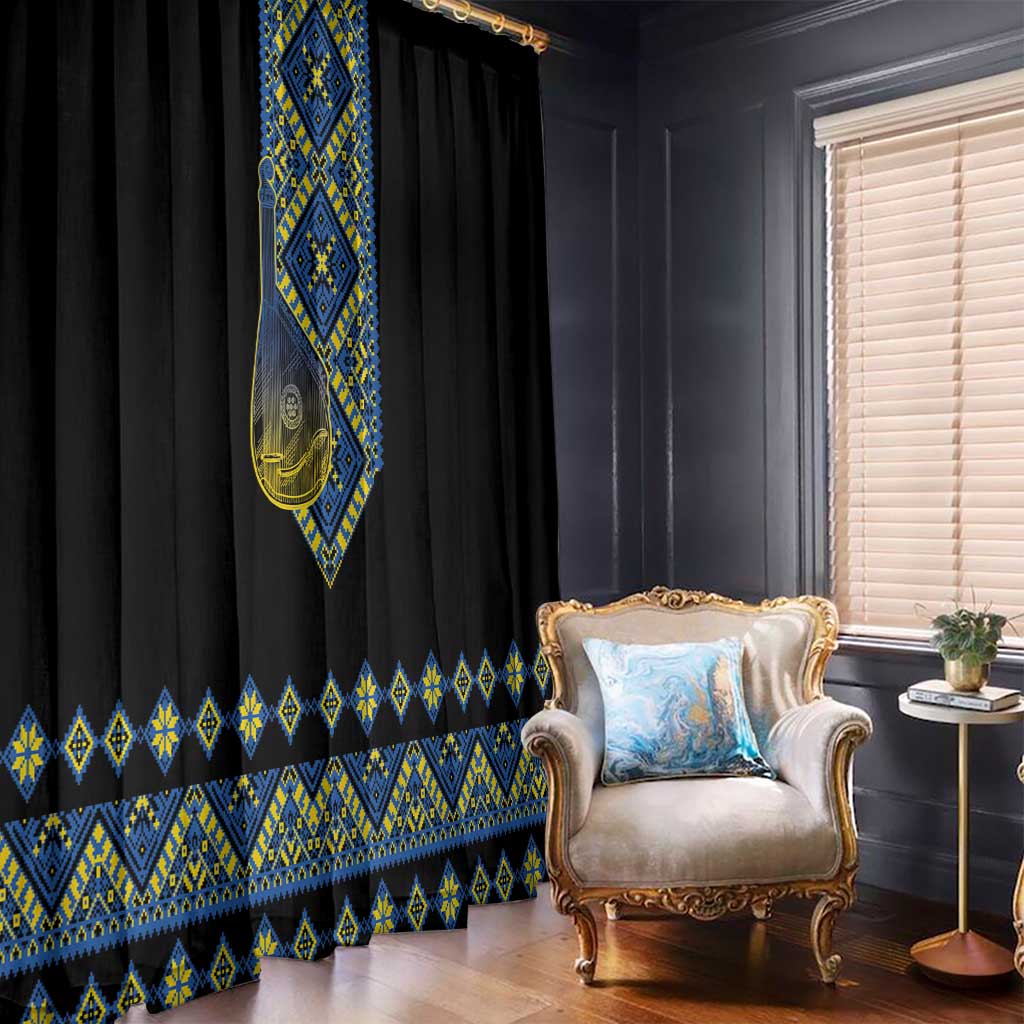 Ukraine Bandura Vyshyvanka Pattern Window Curtain Ukrainian Heritage Folk Black Version - Wonder Print Shop