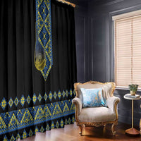 Ukraine Bandura Vyshyvanka Pattern Window Curtain Ukrainian Heritage Folk Black Version - Wonder Print Shop