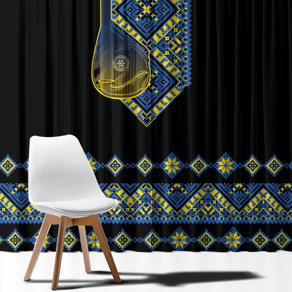 Ukraine Bandura Vyshyvanka Pattern Window Curtain Ukrainian Heritage Folk Black Version - Wonder Print Shop