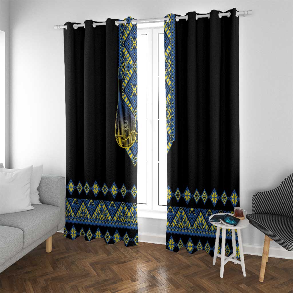 Ukraine Bandura Vyshyvanka Pattern Window Curtain Ukrainian Heritage Folk Black Version - Wonder Print Shop