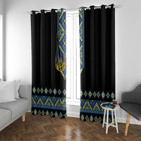 Ukraine Bandura Vyshyvanka Pattern Window Curtain Ukrainian Heritage Folk Black Version - Wonder Print Shop