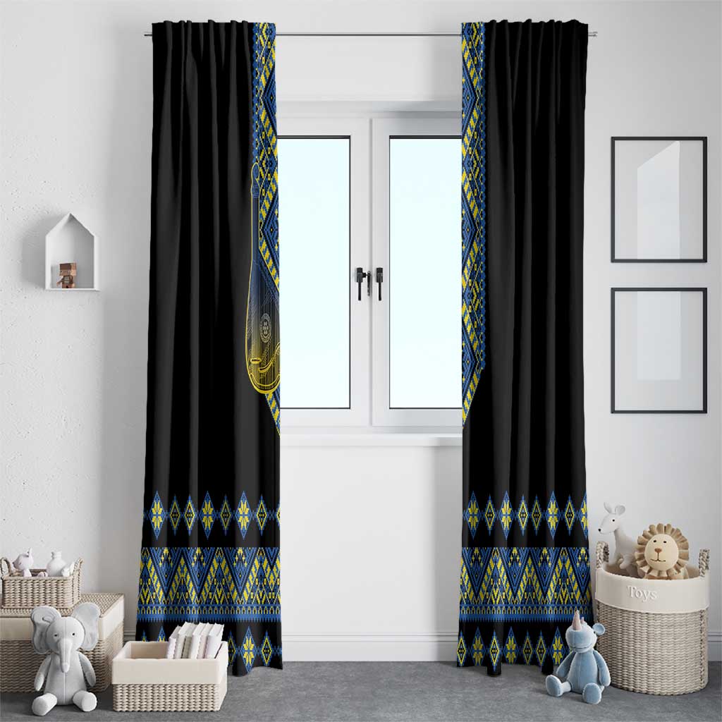 Ukraine Bandura Vyshyvanka Pattern Window Curtain Ukrainian Heritage Folk Black Version - Wonder Print Shop