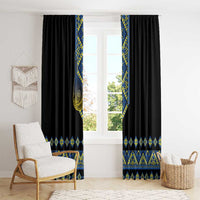 Ukraine Bandura Vyshyvanka Pattern Window Curtain Ukrainian Heritage Folk Black Version - Wonder Print Shop