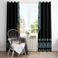 Ukraine Bandura Vyshyvanka Pattern Window Curtain Ukrainian Heritage Folk Black Version - Wonder Print Shop