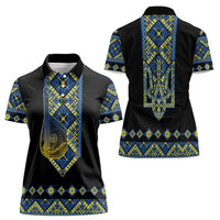 Ukraine Bandura Vyshyvanka Pattern Women Polo Shirt Ukrainian Heritage Folk Black Version - Wonder Print Shop