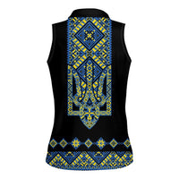 Ukraine Bandura Vyshyvanka Pattern Women Sleeveless Polo Shirt Ukrainian Heritage Folk Black Version - Wonder Print Shop